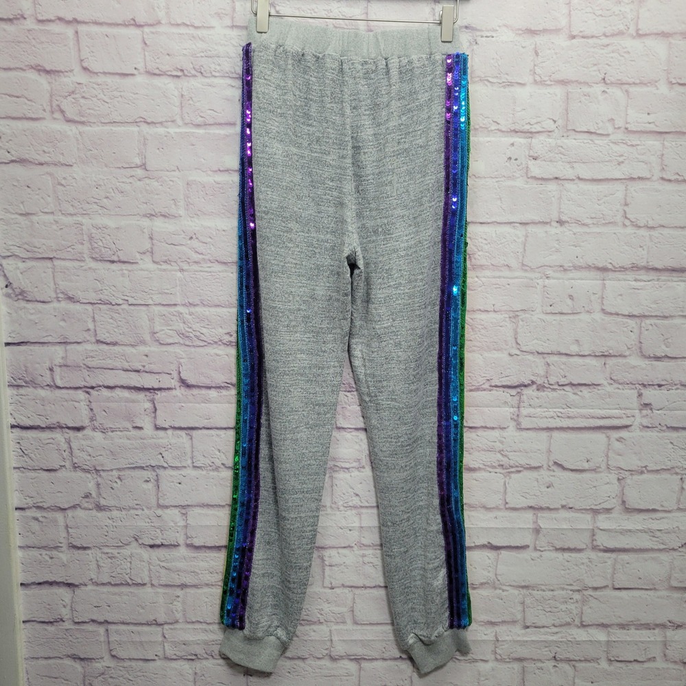 Lola + The Boys Rainbow Sequin Sweatpants Adult M Gray Y2K Festival Pride‎ Glam - Picture 2 of 9